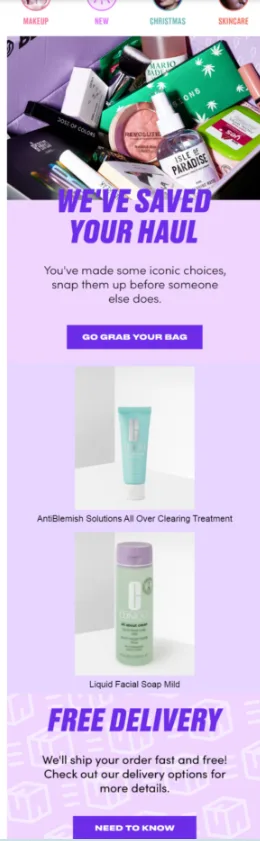 beauty bay abandoned cart example
