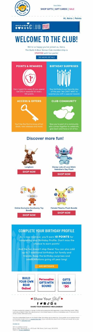 build a bear workshop loyalty program email