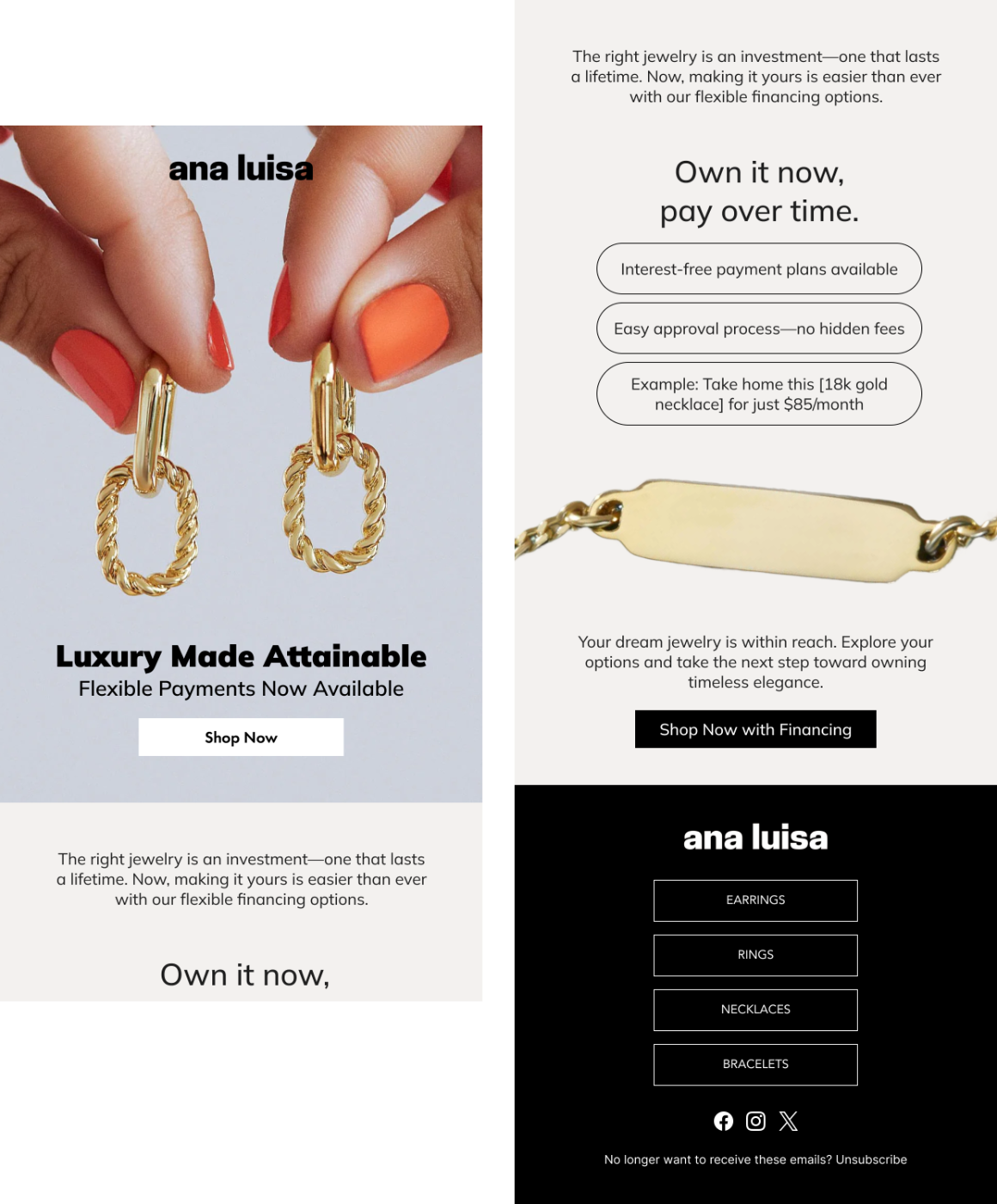 Financing options email for jewellery brands
