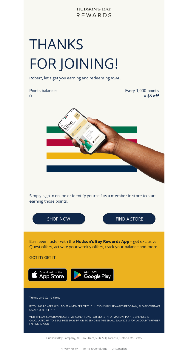 hudson bay loyalty program email